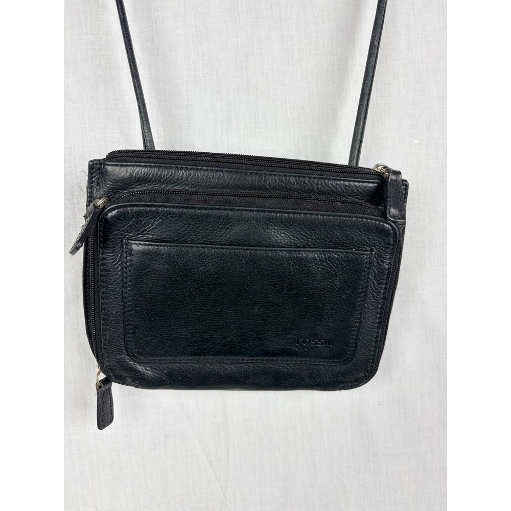 Fossil Black Leather Crossbody Bag Organizer Wallet Purse Small Messenger - Picture 3 of 8